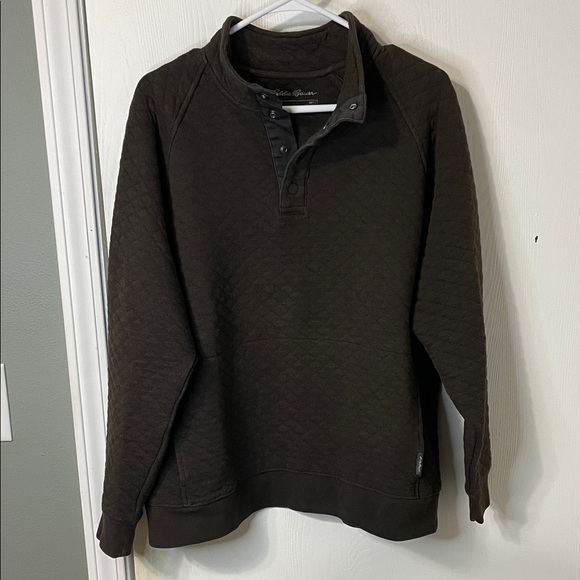 Eddie Bauer Other - Eddie Bauer Men's Quilted Crewneck Snap Buttons Sweater Dark Brown Size Large